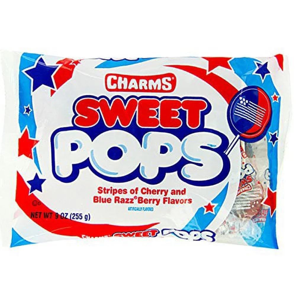 Patriotic USA Flag Charms Sweet Pops, 9 oz. Bag,Red, White and Blue,15 Count (Pack of 1)