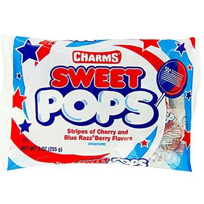 Patriotic USA Flag Charms Sweet Pops, 9 oz. Bag,Red, White and Blue,15 Count (Pack of 1)