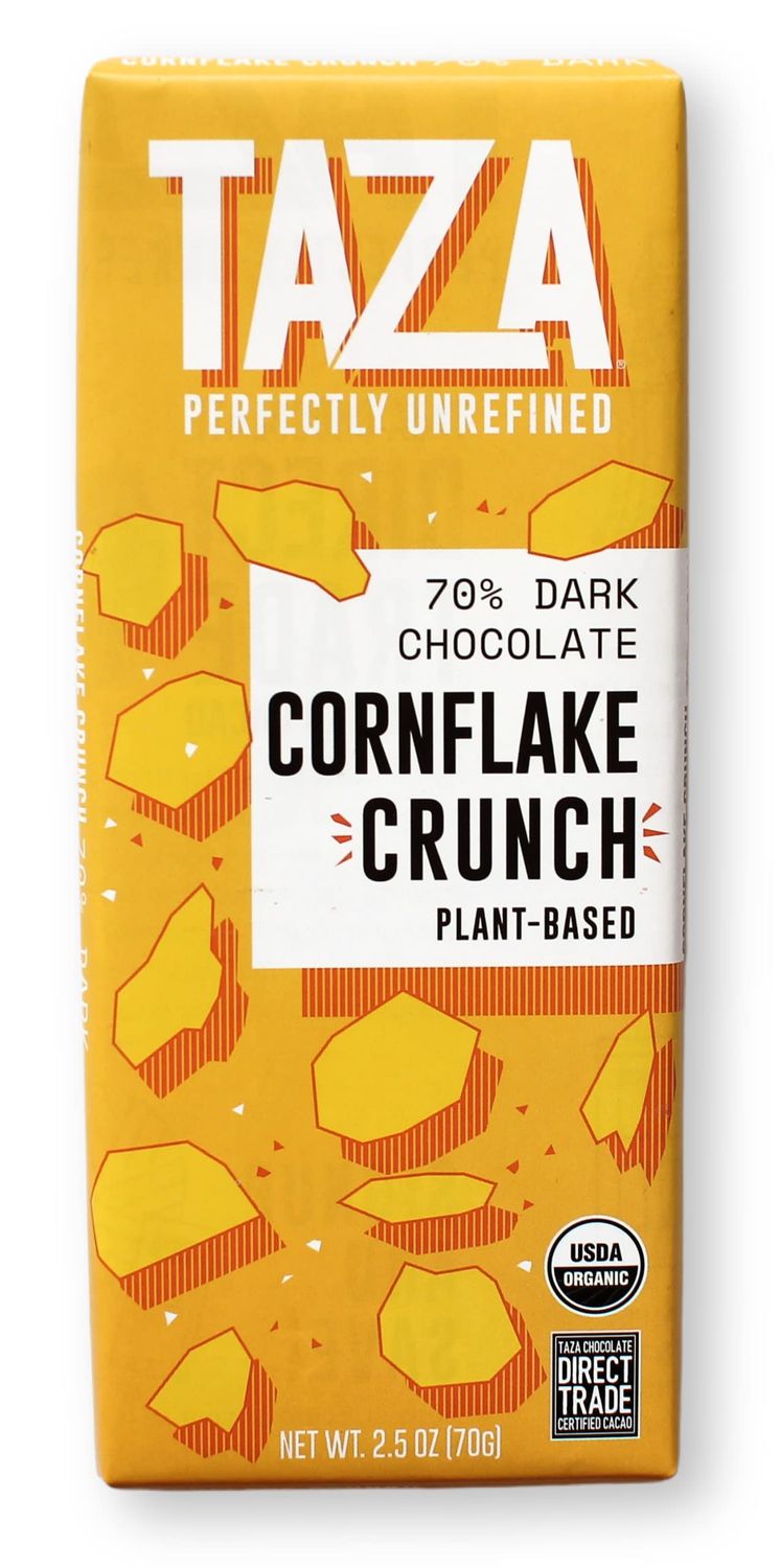 Taza Chocolate Organic Smooth &amp; Crunchy Bars 70% Stone Ground, Cornflake Crunch 2.5 Ounces (10 Count), Vegan