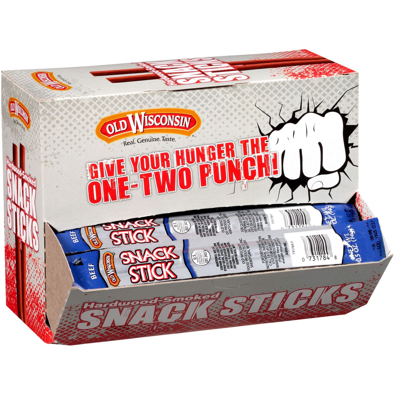 Old Wisconsin Beef Sausage Snack Sticks, Naturally Smoked, Ready to Eat, High Protein, Low Carb, Keto, Gluten Free, Counter Box, Pack of 42 Individually Wrapped Sticks