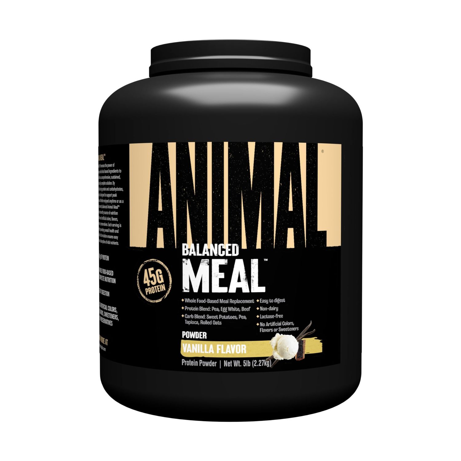 Animal Meal - Protein Shake with Whole Food Ingredients, Aids in Muscle Recovery with Egg White, Beef &amp; Pea Protein Blend, Vanilla Flavor, 5 lbs