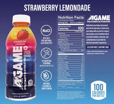 A-GAME Sports Drink - Strawberry Lemonade - 16 Fl Oz (Pack of 12)