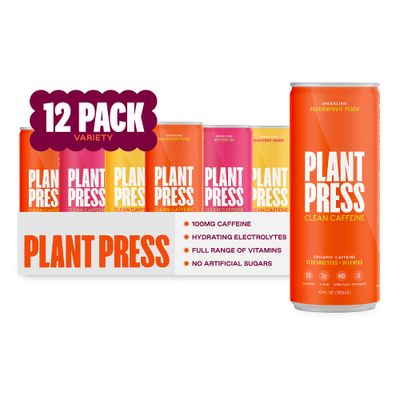Plant Press - Variety Pack, Organic Clean Caffeine Energy Drink &amp; Coffee Alternative, Full Range of Vitamins, Electrolytes, No Sugar Alcohols, No Preservatives (12 Fl Oz, 12 Pk)