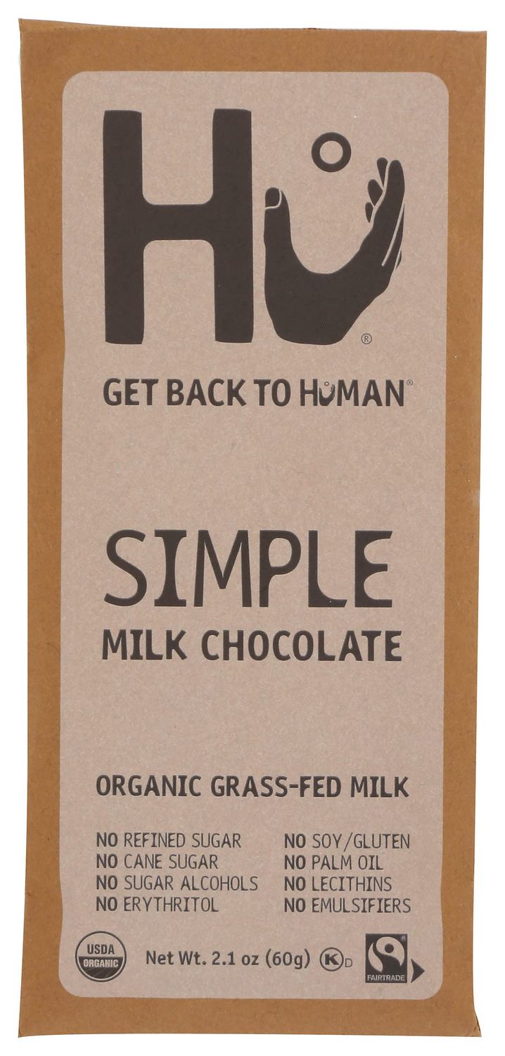 Hu Simple Milk Chocolate Bar, Organic Grass-Fed Milk, Fair Trade, Kosher, USDA Certified Organic, Gluten Free, 2.1 Ounce (Pack of 6)