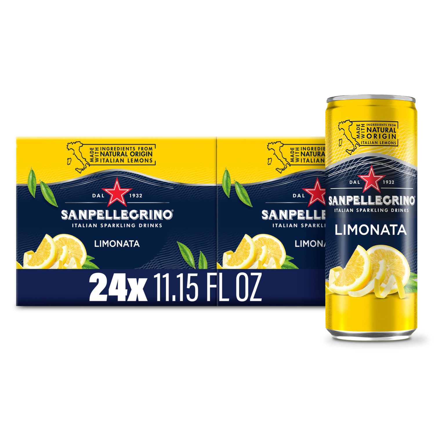 Sanpellegrino Italian Sparkling Drink Limonata, Sparkling Lemon Beverage, 24 Pack of 11.15 Fl Oz Cans