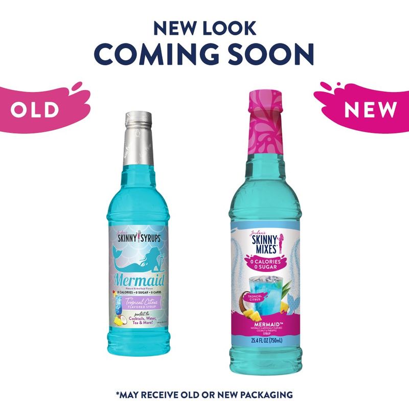 Jordan's Skinny Mixes Sugar Free Syrup, Mermaid Flavor, Fruit Flavored Water Enhancer, Drink Mix for Ice Tea, Lemonade &amp; More, Zero Calorie Flavoring, Keto Friendly, 25.4 Fl Oz, 6 Pack