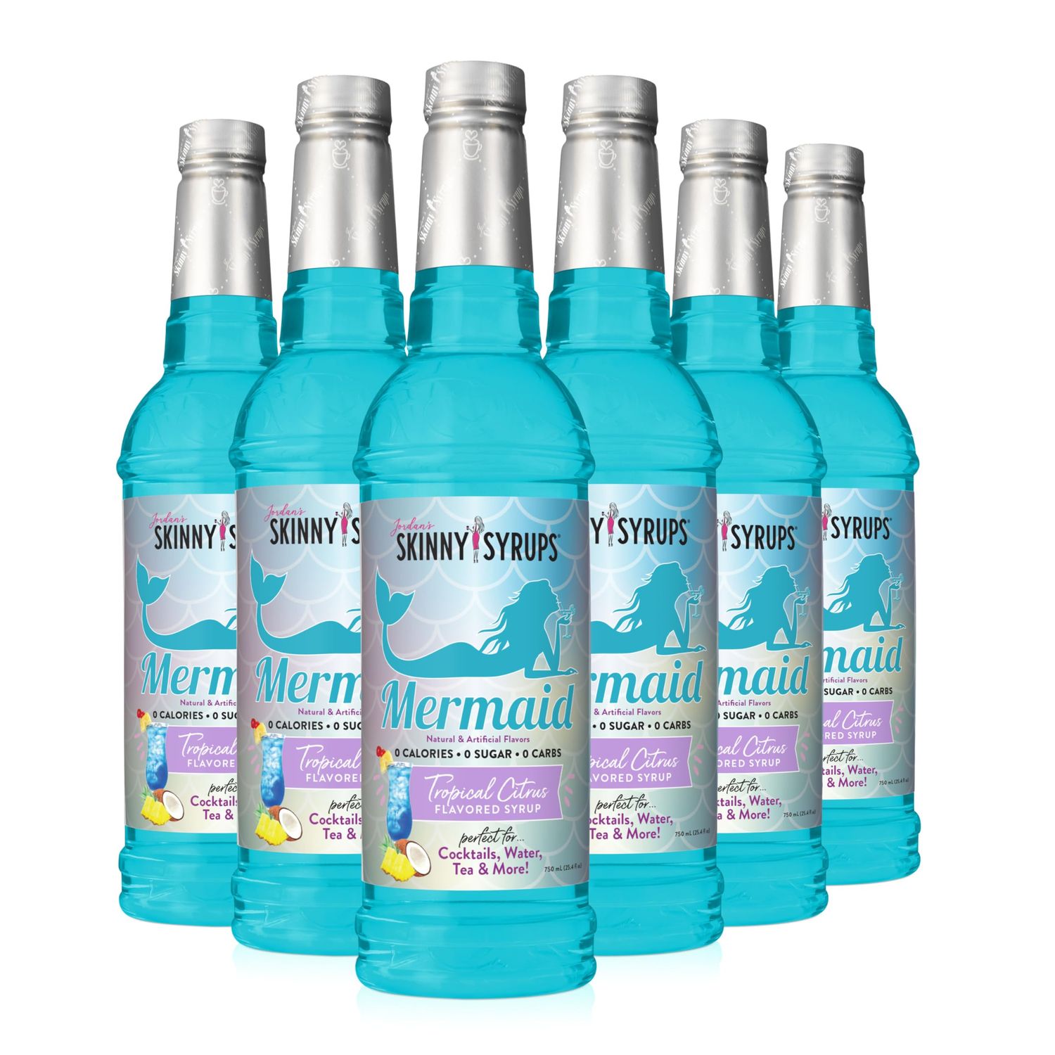 Jordan&#39;s Skinny Mixes Sugar Free Syrup, Mermaid Flavor, Fruit Flavored Water Enhancer, Drink Mix for Ice Tea, Lemonade &amp; More, Zero Calorie Flavoring, Keto Friendly, 25.4 Fl Oz, 6 Pack
