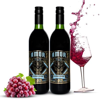 Amor Vines Grape Juice - From the Grape Vine to Your Table - No Sugar, Water or Preservatives Added - Natural Non Alcoholic Concord Grape Juice - 3 Year Shelf Life - 50 Fl Oz - Pack of 2