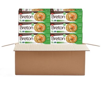 Dare Breton Gluten Free Crackers, Herb and Garlic, 4.76 oz Box (Pack of 6) - Healthy Gluten Free Snacks with No Artificial Colors or Flavors - Made with Tapioca Flour and Green Lentil Flour