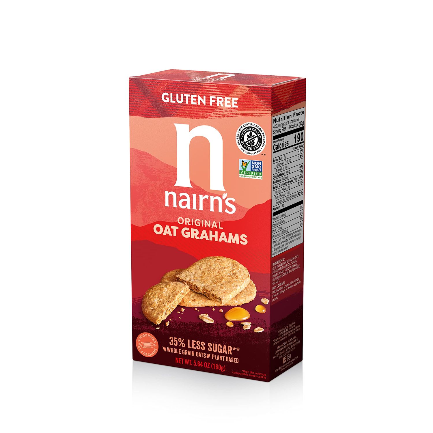 Nairn&#39;s Gluten-Free Original Oat Grahams - Healthy, Tasty and Safe for Celiacs. Perfect On-the Go Snack. High Fiber, No Artificial Colors, Flavors, or Preservatives, 5.64oz