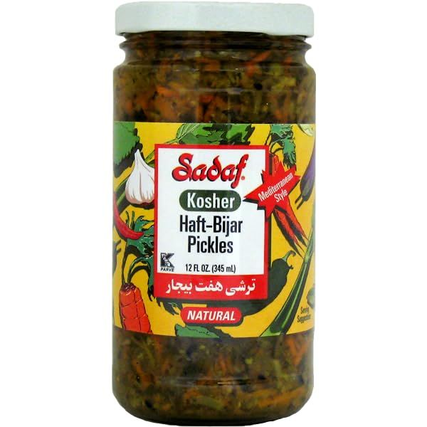 Sadaf Kosher Haft Bijar Pickles Torshi - Pickled Vegetables for Cooking and Food Flavoring - Pickled Veggies - Mediterranean Cuisine - Kosher - 12 Oz Jar