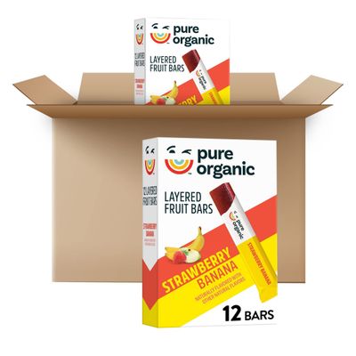 Pure Organic Layered Fruit Bars, Strawberry Banana, Gluten Free, Vegan Fruit Snacks (2 Boxes, 24 Bars)