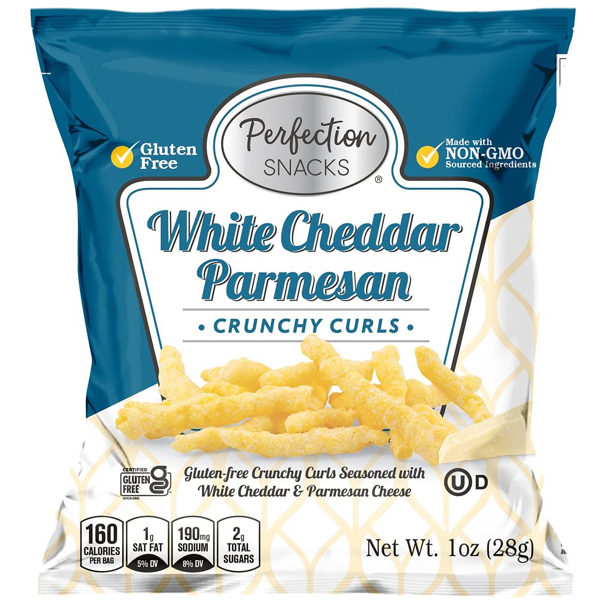 Perfection Snacks White Cheddar Parmesan Crunchy Curls, Gluten Free, Soy Free, 1 Ounce (Pack of 20)