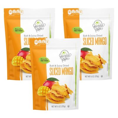Gourmet Grove - Natural Dried Mango Slices 18 OZ Pack of 3 Pouch | Soft, Juicy, Sliced Mangoes | Lightly Sweetened - (Pack of 3)