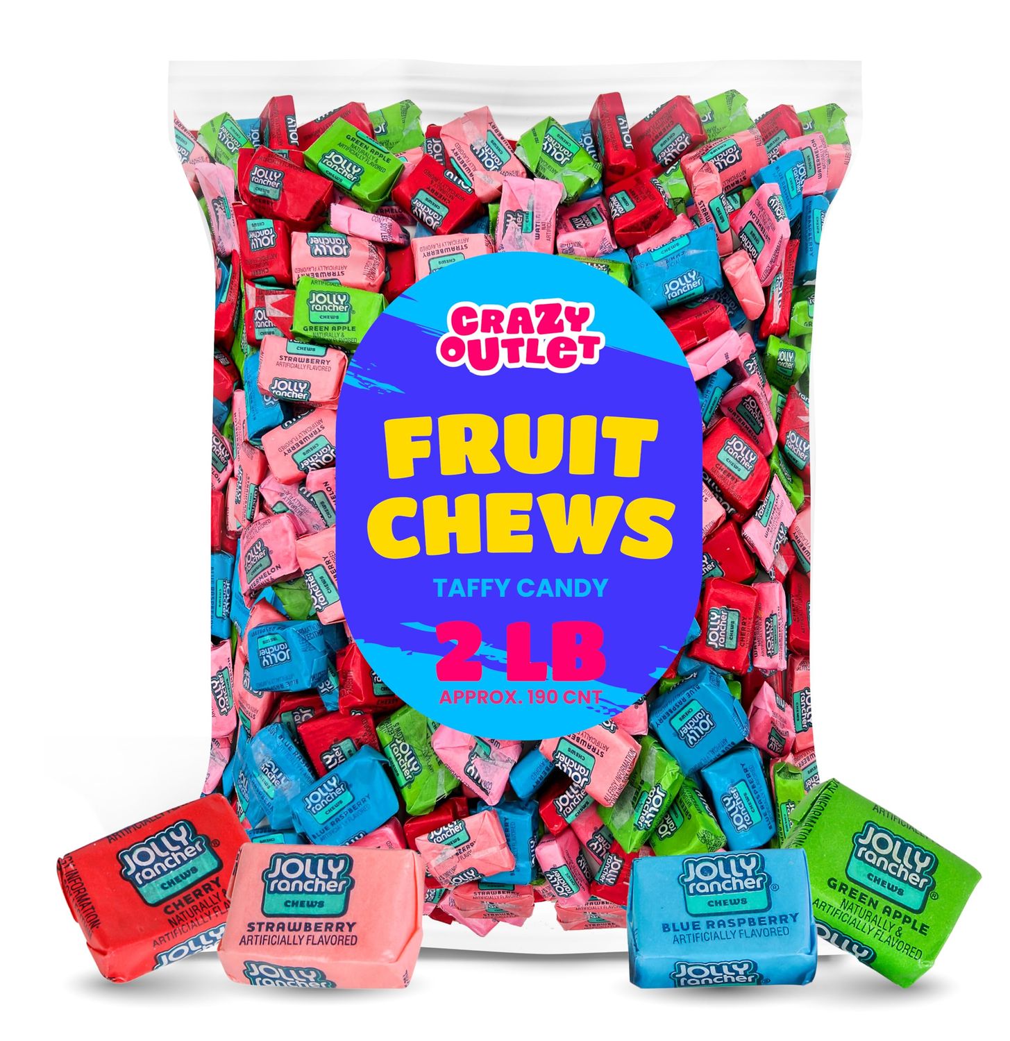 Assorted Fruit Candy, Bulk Pack 2 Pounds (About 190 Count)