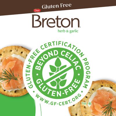 Dare Breton Gluten Free Crackers, Herb and Garlic, 4.76 oz Box (Pack of 6) - Healthy Gluten Free Snacks with No Artificial Colors or Flavors - Made with Tapioca Flour and Green Lentil Flour