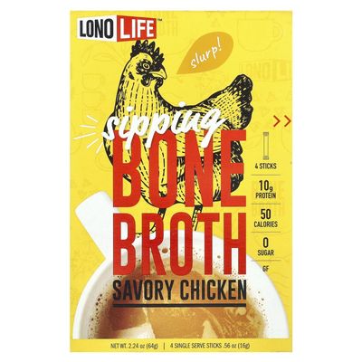 LonoLife Chicken Bone Broth Powder with 10g Protein, Single Serve Cups, 4 Count