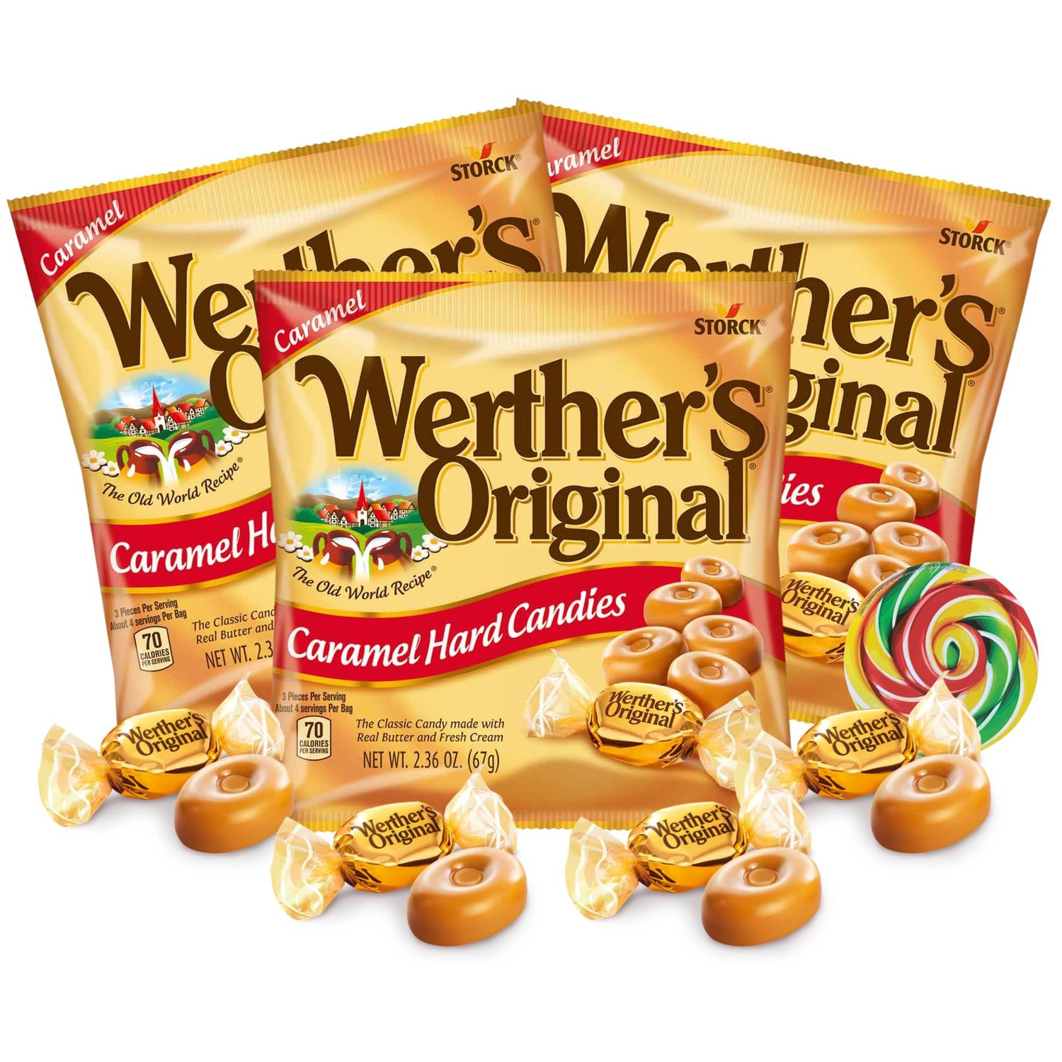 Werther&#39;s Original Caramel Hard Candy, Individually Wrapped Shareable Bite Sized Candies, Office Jar Fillers, 2.36 Ounces (Pack of 3)