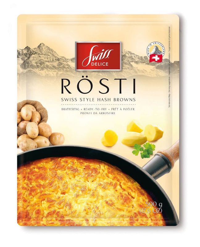 Swiss Delice Rosti - Swiss-style hash brown potatoes, ready-to-fry potatoes in a bag, shredded potato patty - 17.6 oz/500g (Multipack of 10)