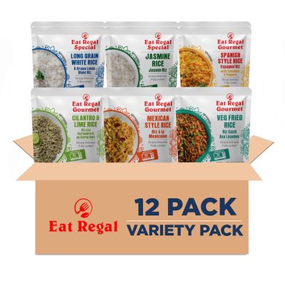 Eat Regal Rice 6 Flavor Ready to Eat Variety Pack of 12 with Jasmine Spanish Long Grain White Cilantro  Lime Mexican and Veg Fried Rice  Side Dish  Microwavable Food  Rice Microwavable  Heat and Eat