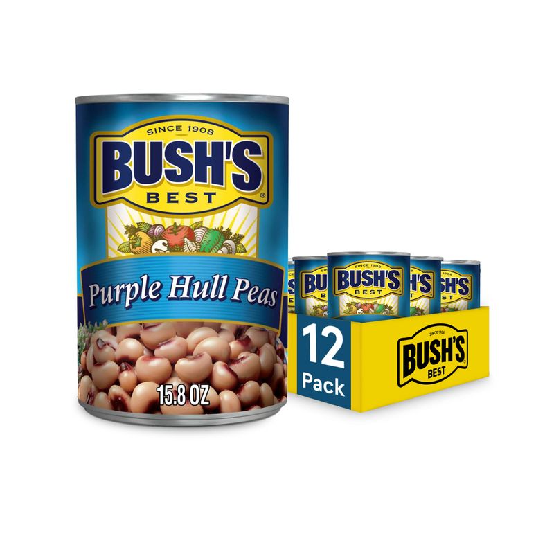 Bush&#39;s Best Canned Purple Hull Peas (Pack of 12) Source of Plant Based Protein and Fiber, Low Fat, Gluten Free, 15.8 oz