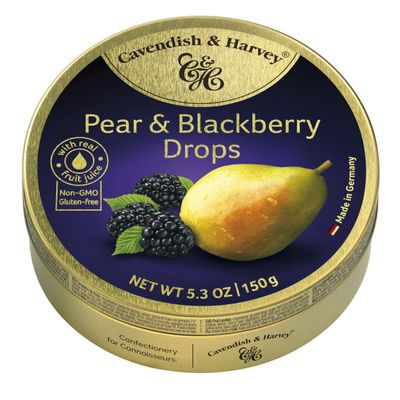 Cavendish &amp; Harvey | Pear &amp; Blackberry Hard Candy Drops | 5.3 Ounce Tin