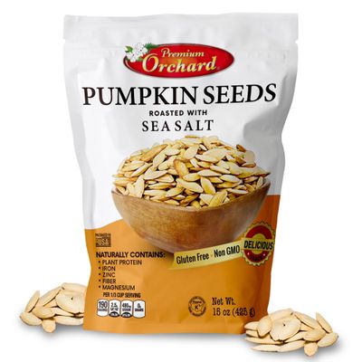 ROASTED PUMPKIN SEEDS to Eat in Shell by Premium Orchards MIXED NUTS - Salted with Sea Salt - Non-GMO Vegan Fresh Healthy Snacks/ - Great source of Plant Protein, Zinc, Magnesium &amp; Iron - 1 Bag