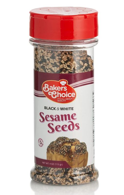 Baker&#39;s Choice Black &amp; White Sesame Seeds - For Baking And Cooking - All Natural Food Seasoning - Resealable Container - Gluten Free, Kosher - 4 Oz. (113g)