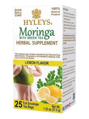 Hyleys Moringa Oleifera and Green Tea Lemon Flavor - 25 Tea Bags - Superfood Miracle Tree Tea with Dried Moringa Oleifera Leaves