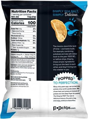 popchips Sea Salt Potato Chips Single Serve 0.8 Ounce (Pack of 24) , F-AR-71100