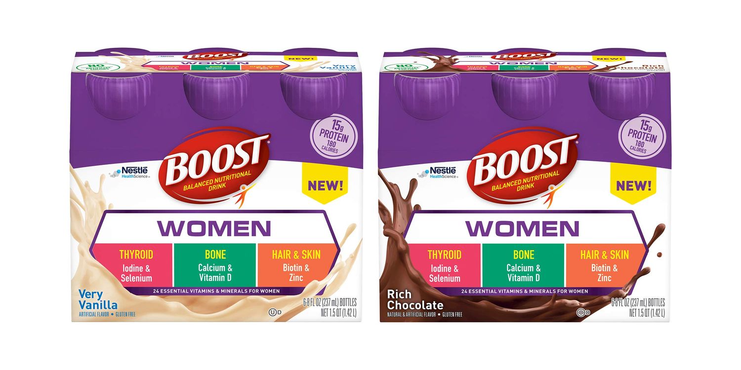 Boost Women Balanced Nutritional Drink Variety Pack - 1 Pack Very Vanilla, 1 Pack Rich Chocolate - 8 FL OZ Bottles (8 CT/Pack) (Pack of 2)