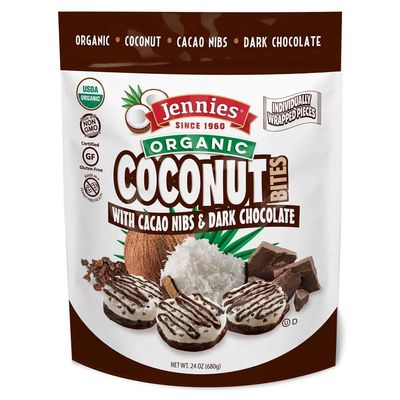 Jennies Organic Coconut Bites, Gluten Free, Peanut Free, Non GMO (Cacao, 24 Ounce)