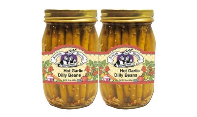 Amish Wedding Foods Pickled Garlic Dilly Beans, 2-Pack 16 oz. Jars (Hot Garlic)