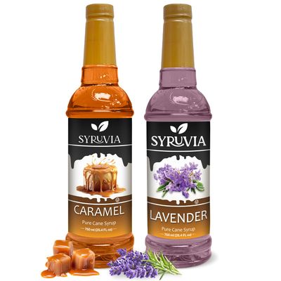 Syruvia Coffee Syrup Variety Pack - Caramel &amp; Lavender- Gluten-Free, Kosher, 25.4 fl oz Bottles - Enhance Your Coffee Experience with Premium Flavoring Syrups