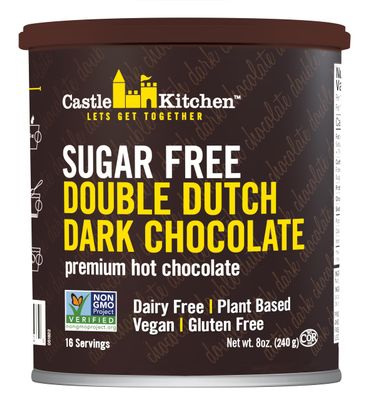 Castle Kitchen Sugar Free Double Dutch Premium Dark Hot Chocolate Mix with Monkfruit (8 oz) - Vegan, Dairy Free, Plant Based - Keto &amp; Diabetic - Mix with Milk Substitute