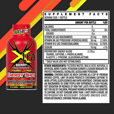 Stacker 2 Energy Shot Extra Strength Berry Flavor: 12ea - 2 Fl oz