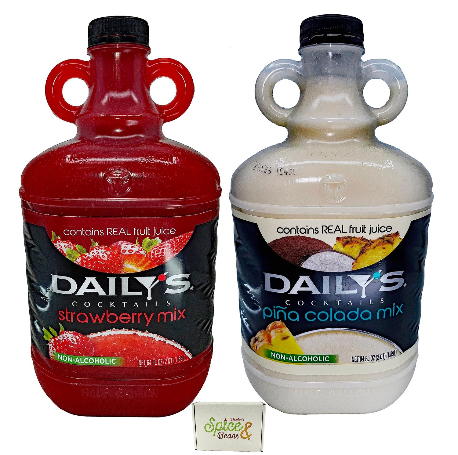 Daily&#39;s Non-Alcoholic 64 oz. Cocktail Combo Pack | by Dasher&#39;s Spice &amp; Beans | 1 bottle of Each | (Stawberry Daiquiri &amp; Pina Colada Mix)