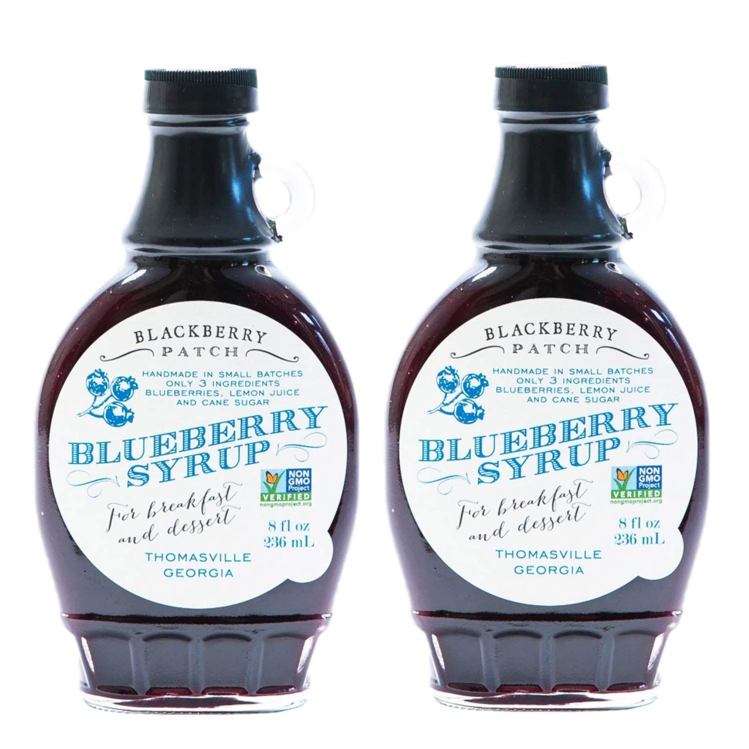 Blackberry Patch 3 Ingredient Blueberry Syrup Two Pack (8oz) - Made in Small Batches - All Natural Fruit Syrup - Perfect for Breakfast or Dessert - Syrup for Pancakes, Waffles - 2 Pack (16 oz Total)