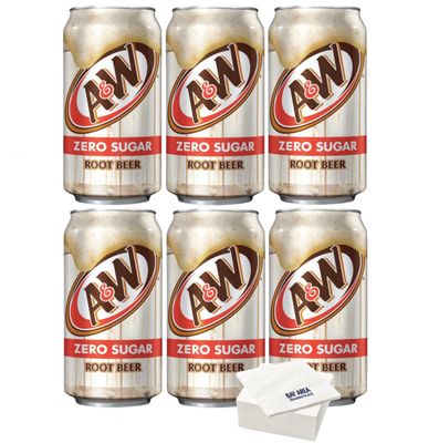 A&amp;W Root Beer Zero Sugar, 12oz Cans, Pack of 6 with Bay Area Marketplace Napkins