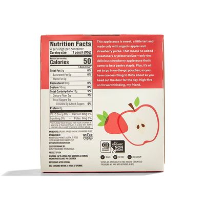365 by Whole Foods Market, Organic Strawberry Applesauce 4 Pack, 3.2 Ounce