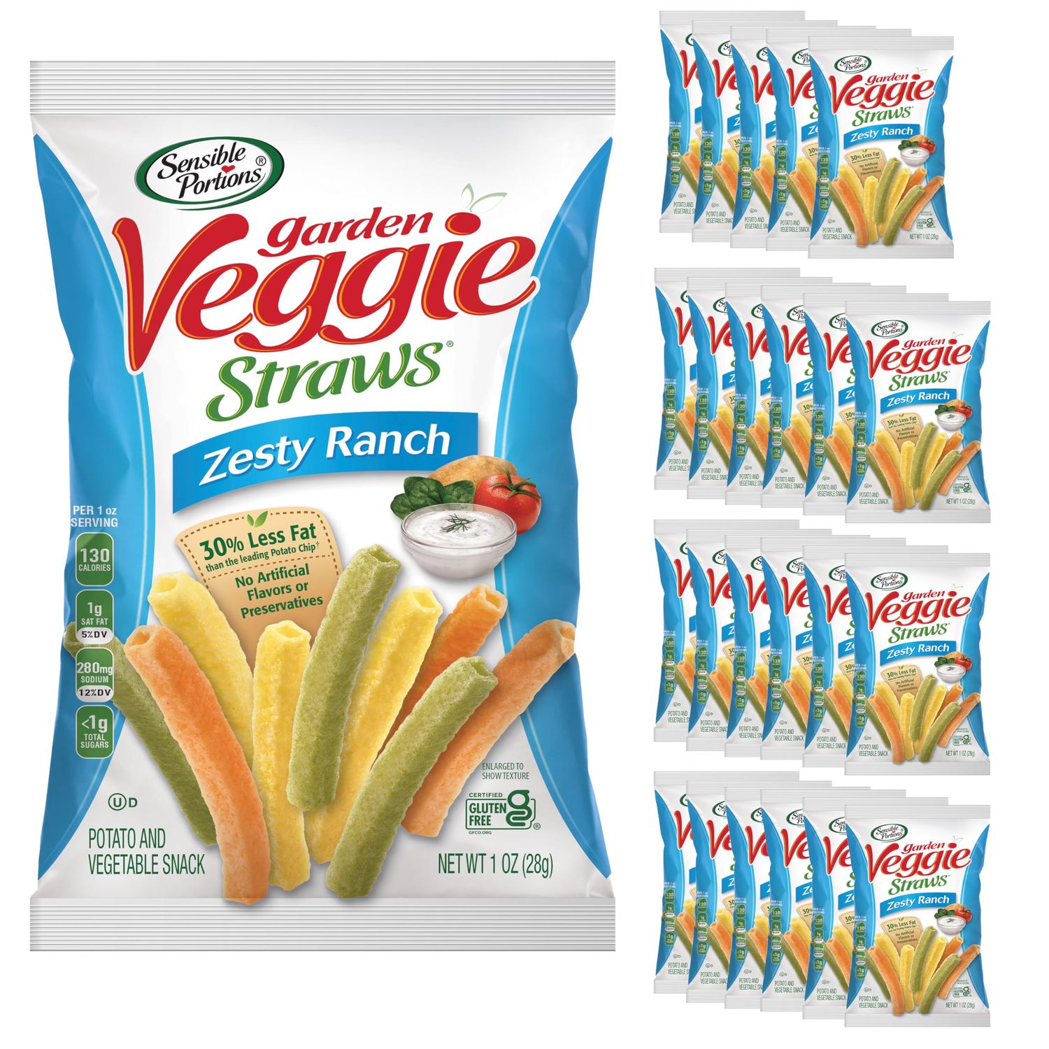 Sensible Portions Garden Veggie Snacks - Veggie Straws, Snack Size, Zesty Ranch, 1 Oz (Pack of 24)