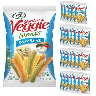 Sensible Portions Garden Veggie Snacks - Veggie Straws, Snack Size, Zesty Ranch, 1 Oz (Pack of 24)