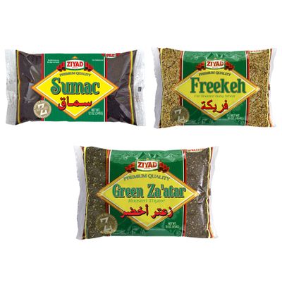 Ziyad Premium Spice Variety Pack, Flavorful Spices, No Additives, No MSG, Sumac, Green Za&#39;atar, Freekeh, Frikeh, Since 1966, Pack of 3