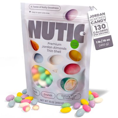 Nutic | Thin Shell | Premium Jordan Almonds Candy - 1LB, Wedding &amp; Easter Italian Confetti Treat, Skinny Dipped, Pastel Colors, Assorted Colors, Made in USA - (Pack of 1)