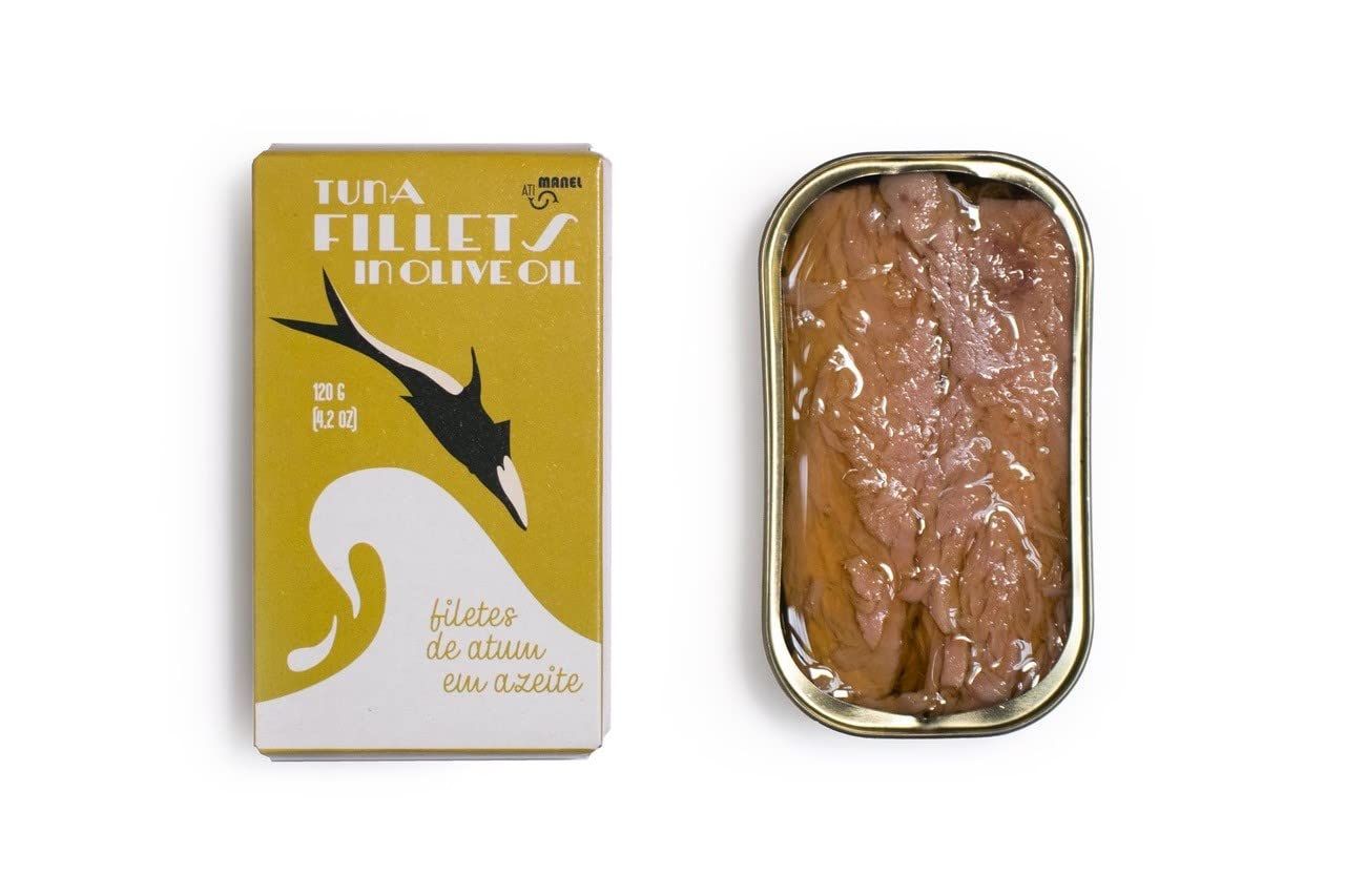 Portuguese Skipjack Tuna Fillets Canned in Olive Oil | Wild Caught, B Vitamins, Omega-3 | Tinned Fish by Ati Manel | 1 x 120g Can