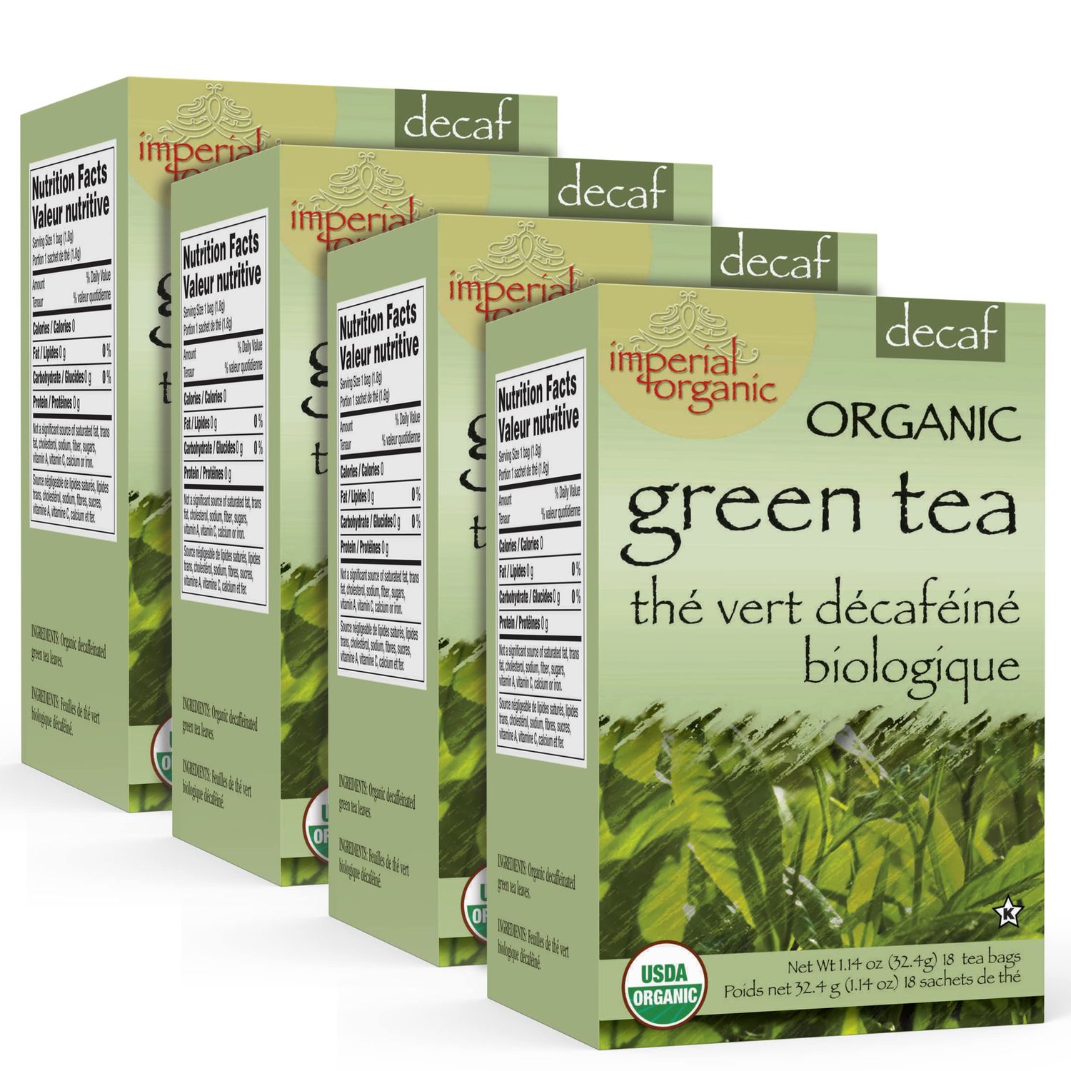 Uncle Lee&#39;s Tea Organic Decaf Green Tea, 100% Natural Premium Green Tea Bags, Fresh Flavor, Enjoy with Honey, Hot Tea or Iced Tea Beverages, Pack of 4-18 Tea Bags per Box