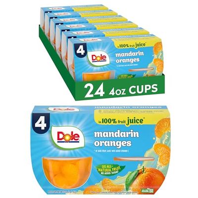 Dole Fruit Bowls Mandarin Oranges in 100% Juice Snacks, 4oz 24 Total Cups, Gluten &amp; Dairy Free, Bulk Lunch Snacks for Kids &amp; Adults