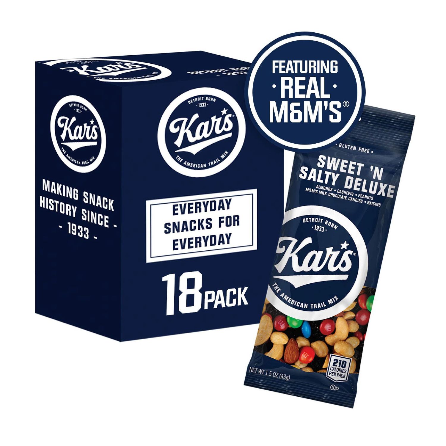 Kars Nuts Sweet N Salty Deluxe Trail Mix, 1.5 oz Individual Snack Packs - Bulk Pack of 18, Gluten-Free Snacks