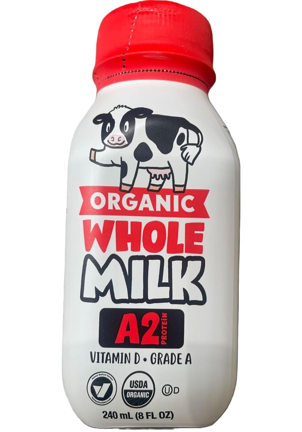 Accents Depot A2 Whole Milk Organic Shelf Stable Whole Milk Bottle, Kirkland Grass Fed Milk has Vitamin D &amp; A2 Protein Single Serve, 8.0 Fl oz (Pack of 18)