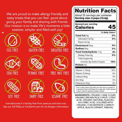 YumEarth Organic Pops Variety Pack, 50 Fruit Flavored Favorites Lollipops, Allergy Friendly, Gluten Free, Non-GMO, Vegan, No Artificial Flavors or Dyes